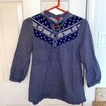 H&M  3/4 Sleeve Western/Indian Print Top EUC Sz 8 Cotton Blue White Floral Photo 0