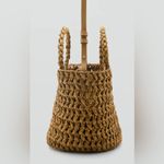 Mango Double-Handle Woven Paper Bucket Bag Brown Olive Green Natural-Fibre Photo 2