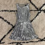 Lulus City Dreams Silver Sequin Sleeveless Skater Dress Photo 2
