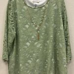 Alfred Dunner Sage Green Floral Lace Blouse with Gold Necklace 3/4 sleeeve 1X Photo 0