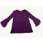 Coverstitched  Burgundy Lace Trim Bell Sleeve Top Size M Photo 6