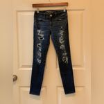 American Eagle  Outfitters Dark Blue Distressed Skinny Jeans.     Size-0 Photo 2