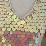 Sequin Embellished Cream Short Sleeved Top sz M/L Green Photo 1