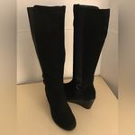 AQUA College women black suede waterproof tall knee high wedge boots Size 7.5 Photo 1