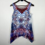 Apt. 9  Tank Top Womens Medium Blue Red Sheer Boho Embroidered Sleeveless Festival Photo 2