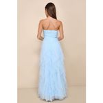 Lulus NWT  Delightful Beauty Blue Mesh Strapless Ruched Ruffled Maxi Dress Sz S Photo 2