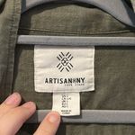 Artisan NY Olive Green Linen Utility Jacket Zip Pocket Military style Shacket Photo 3