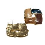 Vintage Marbleized Chunky Woven Square Women's Enamel Gold Tone Stud Earrings Photo 4
