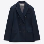 ZARA  Bloggers Fav Navy Blue Tailored Double Breasted Lapel Collar Blazer Zs S Photo 7
