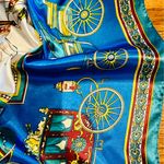 VINTAGE EQUESTRIAN horse&carriage ROYAL BLUE silky SCARF 35’/35’ inches Photo 4