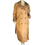 VINTAGE 1980'S ATLANTIC BEACH TAN W/ANIMAL PRINT SILK TRENCH JACKET (1X) Photo 7