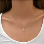 Silver Cubic Zirconia Cross Pendant Necklace for Women Photo 4