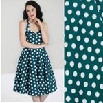 Hell Bunny Vixen Mariam Halter Swing Fit & Flare 50’s Retro Midi Dress Teal Dot Photo 7