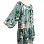 H&M  Women’s Teal Floral Puff Sleeve Dress Size Small Photo 3