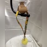 Handmade  Lemon and Floral Wristlet Keychain with Yellow Pompom Photo 1