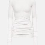 KHAITE Lenora Ribbed Long Sleeve Crew Neck Top Cream Size XS Photo 3