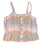 Lucky Brand  Plaid‎ Peplum Cami Top Sleeveless Blouse Ruffle Trim Photo 3