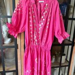 Farm Rio Gybizia Ebba mini dress embroidered mirror ruffles split tiered cerise barbie Photo 1