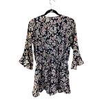 Saks 5th Avenue Saks Fifth Avenue Floral Print Bell Sleeve Wrap Romper Navy White M M Photo 4