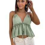 SheIn Front Tie Crop Peplum Halter Top in Mint Green Photo 2