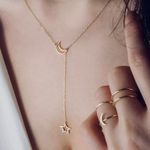 New Minimalist Moon Star Lariat Gold Necklace Photo 0