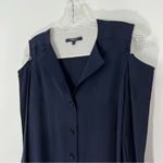 Derek Lam  Cold Shoulder Button Front Contrast Cuff Silk Blouse Navy Photo 3