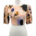 Karina Grimaldi Karina Girmaldi Linen Open Back Crop Top Wrap Tie Floral Peach Pink Size XS Photo 0