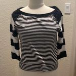 We The Free  Black/Ivory Striped Lightweight Sweater EUC Sz M Cotton 3/4 Sleeve Photo 0