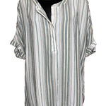 Chico's  Size Large Beachy Tropical Blouse Shirt Top Cali Cool Stripe Pullover‎ Photo 0