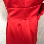 Badgley Mischka  strapless pleated red midi dress gown satin look with bow small Photo 4