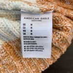 American Eagle  Brown White Striped Ribbed Cropped Henley Sweater M Slouchy Comfy Photo 4