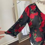 Whimsygoth Black Red Flower Frilly Ruffle Rose Mesh Button Up Vintage Blouse M Size M Photo 2