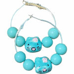 Kitty Cat Hoop Earrings Blue Bead Kawaii Fun Cute Y2K Aesthetic Silver Tone Photo 0
