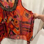 Lane Bryant Beautiful tropical aztec sheer handkerchief hem bling collar sheer top Photo 4