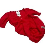 ZARA NWT  Red Linen Sweetheart Ruffle Mini Dress Button Accent Pullover Medium Photo 7