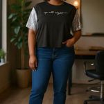 Mighty fine Women's Sequin Sleeve Crop Top Photo 0