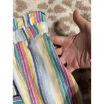 Hummingbird  SZ Large Women Linen Blend Striped Rainbow Muted Neutral Shorts‎ Photo 5