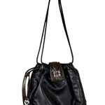 Brighton Vintage Black Leather Brown Croc Drawstring Shoulder Bag Handbag Purse Photo 1