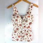 Mind Code  M Y2K Feminine Smocked Cotton Sleeveless Floral Fitted Zip Front Top Photo 7