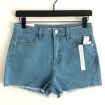Tinseltown New Frayed Hem High Rise Jean Shorts Medium Wash Stretch Denim Juniors Size 7 Photo 1