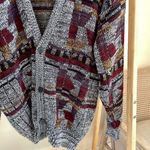 Vintage Southwestern Abstract Geometric Patterned Cardigan in Charcoal/Burgundy Gray Size XL Photo 2