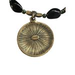  Chicos Collar Choker Necklace Black Leather Braid Green Black Glass Bead Photo 5