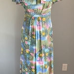 dress maxi floral flower power boho flutter sleeve green pink purple Photo 0