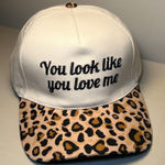 You Look Like You Love Me Trucker Hat Leopard / Cream NWT Photo 0