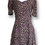 Vintage Rampage Dress Black Dark Floral Detail Sweetheart Neck Puff Sleeve Mini Size XS Photo 0