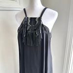 Maje  NWT Bretelle Fran Silk Leather Fringe Black Shift Dress Sz Medium / 2 Photo 1