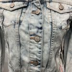 Aeropostale Distressed Cropped Cotton Denim Jacket Size Medium Blue Acid Wash Photo 7