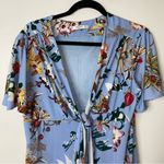 Mango  Blue Floral Bumblebee V-Neck Tie Front Maxi Dress Size 6/Medium *FLAWED* Photo 3