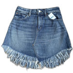 We The Free Denim Fringe Skirt Raw Hem Distressed High Rise Bailey Skirt Sz 24 Photo 0