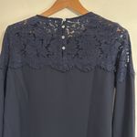 Lulu's Women’s Picture This Lace Round Neck Long Sleeve Blouse Navy size S Blue Photo 3